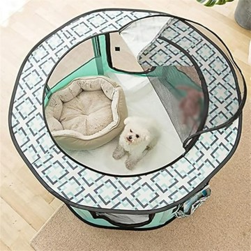 毛小孩星球 圓形摺疊寵物圍欄帳篷 貓狗適用 幼犬幼貓 產房 玩具房 戶外旅行圍欄 綠色格子 L  1個