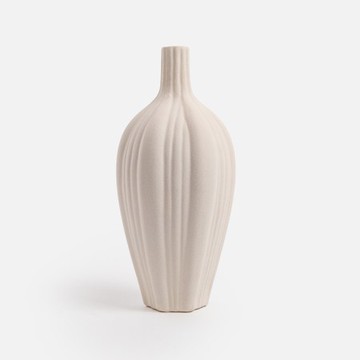陶瓷窄口線條花器35cm 白