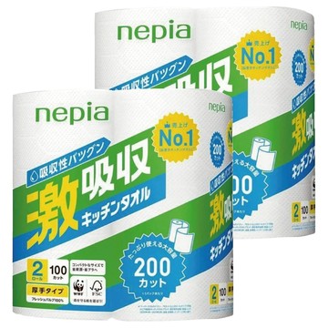 nepia 王子 2層加厚廚房紙巾 100張*2捲 激吸收力 原生紙漿  2袋
