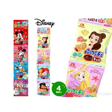 (短效特價)【江戶物語】 (日本境內版) 森永 MORINAGA 4連 公主系列 米奇米妮 四連餅乾 迪士尼可可夾心