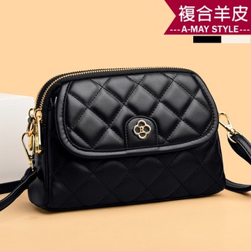 女真皮包 斜背包 小方包 時尚小香風菱格紋羊皮貝殼包(2色)