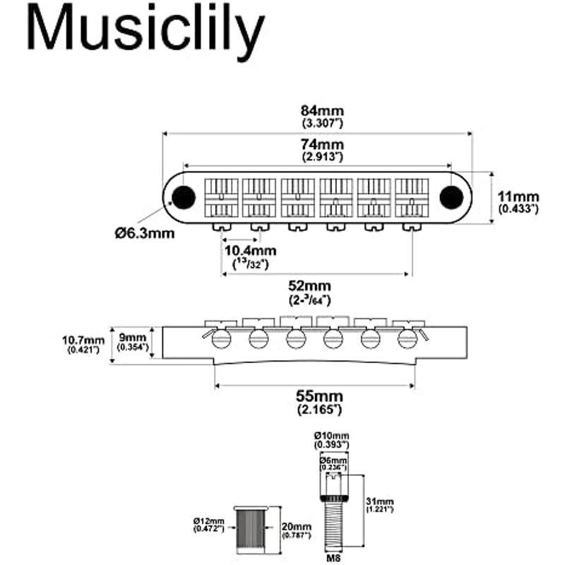 Musiclily ABR-1 Tune-O-Matic ギターストップテイルピース レスポール SGエレキギター用、ブラック