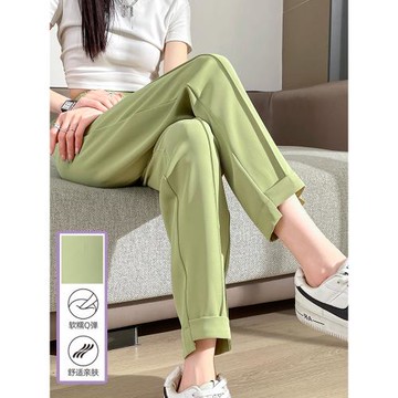 大碼哈倫西裝褲女夏季薄款垂感小個子直筒煙管褲胖mm冰絲休閑西褲