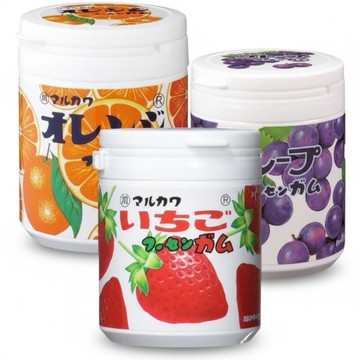 #悠西將# 日本 丸川製菓 口香糖 泡泡糖 柑橘風味 草莓風味 葡萄風味 罐裝 丸川口香糖