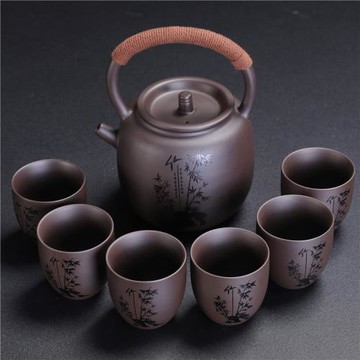 原礦紫砂大容量提梁壺茶具套裝大號茶杯高檔商務伴手禮品皮包禮盒