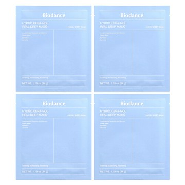 Biodance, Hydro Cera-Nol Real 深層補水美容面膜，4 片，每片 1.19 盎司（34 克）