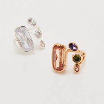 彩鑽大方戒指 可微調 (共兩色)