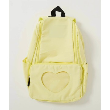 日本 devirock - 心型透明窗(娃包口袋)輕巧大容量後背包-附鏡子-鵝黃