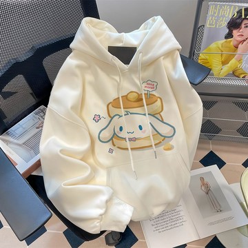 超顯白~純棉帽T女  寬鬆顯瘦大學T女   刷毛T  可愛印花  韓系連帽衛衣  刷毛加厚  秋冬情侶上衣 ZD