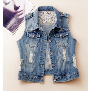 歐貨牛仔馬甲女2025新款春秋短款破洞坎肩小個子大碼寬松背心馬夾