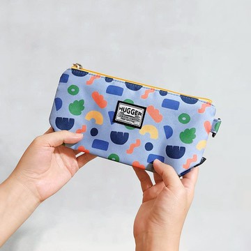 HUGGER萬用小物袋-M(幾何色塊)印花拉鍊隨身配件雜物收納包