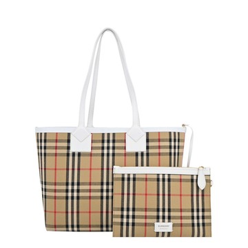 [平輸版]BURBERRY London經典格紋小型托特包(卡其白)真品平輸