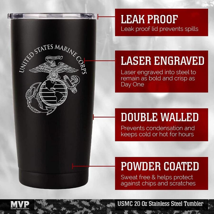 Military Veteran Products USMC Stainless Steel 20oz Tumbler Travel Mug