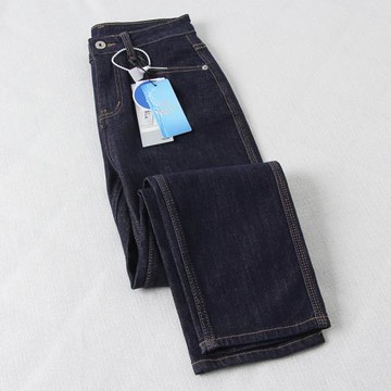 上身腿型巨好！深藍色法棍牛仔褲高腰顯瘦水洗彈力九分直筒褲女秋