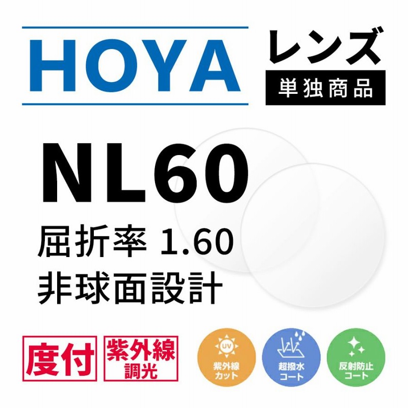 HOYA 度付き 調光 カラーレンズ 非球面設計 屈折率1.60 NL60 紫外線調 ...