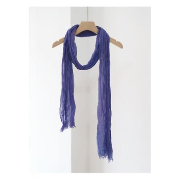 春秋棉小圍巾 護頸褶皺小紗巾 布衣配搭窄小細長棉圍巾透氣紗絲巾