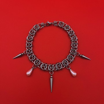 MrR手作不鏽鋼圈尖刺吊墜珍珠手鍊