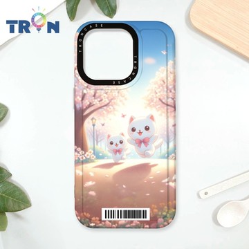 TRON iPhone 16 Pro 櫻花插畫風格白貓咪 防摔太空載具殼 透白 軟硬 手機殼