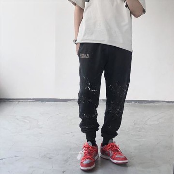 ASKYURSELF VINTAGE潑墨甩漆直筒水洗高街運動寬松休閑衛褲長褲