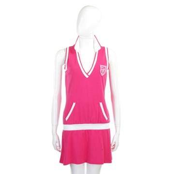 BLUMARINE 桃粉色滾邊設計無袖洋裝