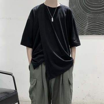 山本耀司風格短袖t恤衫暗黑日系設計感開衩寬松版上衣男女打底衫