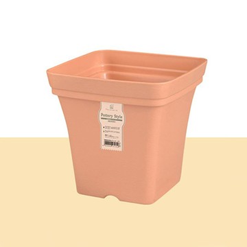 Queen Flower 陶土風格方型8吋附底盤2入 淡棕