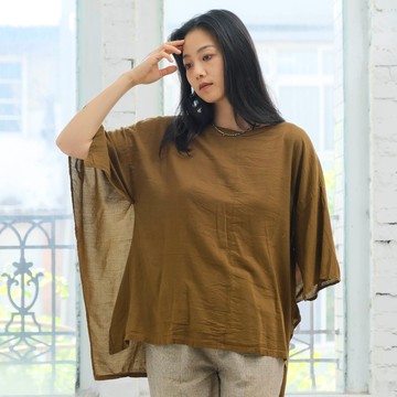 OMAKE 小翅膀五分袖上衣 / 嫘縈 土黃