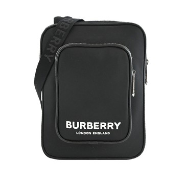 [平輸版]BURBERRY 新款LOGO 標誌尼龍拉鍊肩背/斜背包(黑)真品平輸