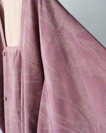 日本製和風印花薄款紫色古著道行和服外套