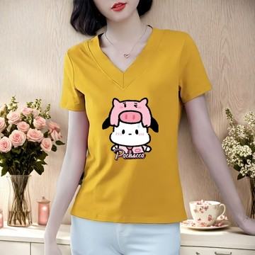 V領貨物 胖MM專屬V領上衣女夏裝薄款顯瘦遮肉神器 短袖衣服 女生t恤 貨物T恤 V領上衣 印花T恤 JV037