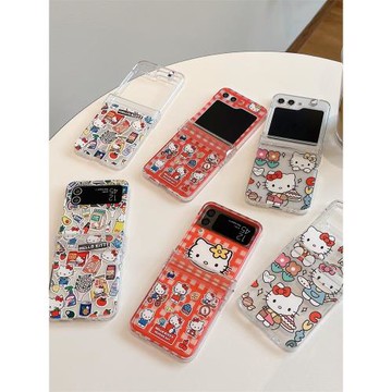 可愛卡通KT凱蒂貓適用三星Galaxy Z Flip4折疊屏手機殼Samsung zflip5個性創意女生保護套zflip6透明全包防摔