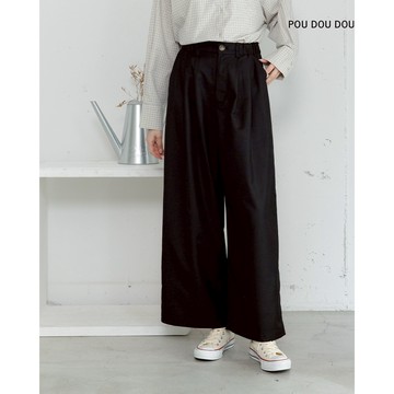 【POU DOU DOU】黑色打褶寬襬西裝褲 PPW78253