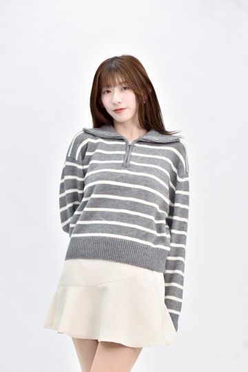 (L) net 灰色針織條紋長袖上衣