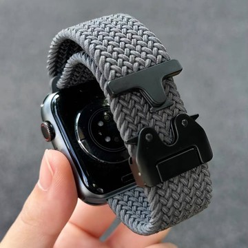 新升級 降落傘扣 尼龍編織錶帶 適用 Apple Watch S10 9 8 7 6 5 SE 44/45mm 46mm