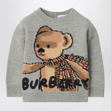 Grey jumper in wool with Thomas bear and friends