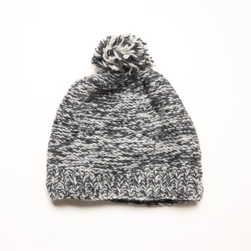 簡約灰白電視機雜訊小毛球防風內襯全襯羊毛帽/純羊毛線手工編織