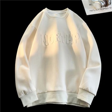 美式復古圓領衛衣男秋季新款內搭長袖打底衫男生寬松大碼套頭上衣