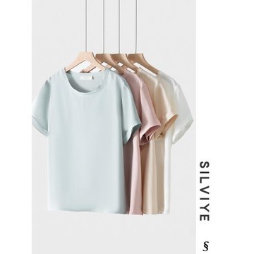 重磅30姆米重縐真絲短袖T恤女桑蠶絲寬松大碼顯瘦韓版小衫上衣夏