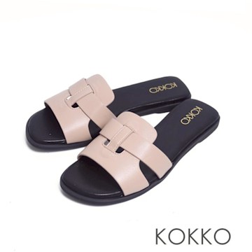 KOKKO編織氣質柔軟羊皮平底涼拖鞋黑色