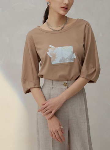 五分袖寬鬆印花上衣