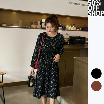 50%OFF SHOP韓版寬鬆百搭高腰顯瘦中長款碎花連衣裙【BAAC000606 】