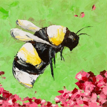 蜜蜂繪畫草地花卉原創藝術大黃蜂牆壁藝術昆蟲藝術品