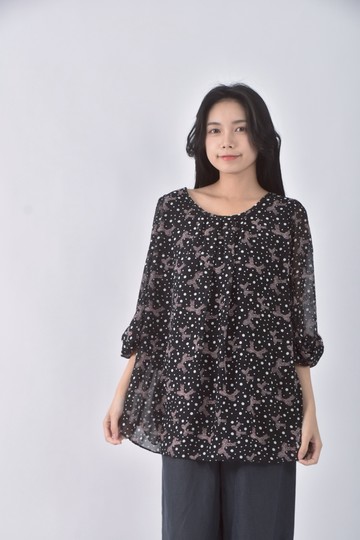 (XL) 點點黑色長袖上衣