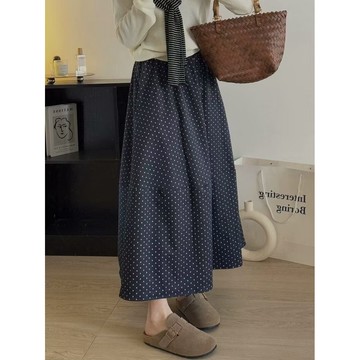 S-5XL 大尺碼復古波點半身裙女2025夏季高腰顯瘦a字大碼中長款裙子百搭潮