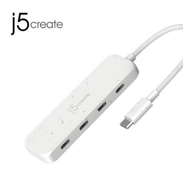 j5 凱捷 JCH345E 環保材質 USB-C Gen2 轉四埠Type-C 高速集線器 白