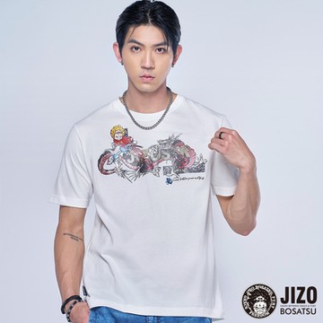 地藏小王 BLUE WAY – 五龍騰飛-黑龍神仿箔短TEE(米白)