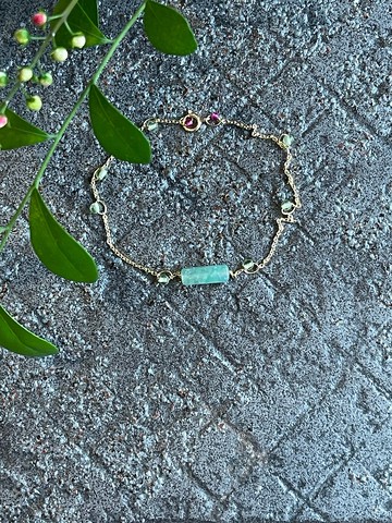 細手鍊 II 緬甸玉綠隨形塊X橄欖石 I 防敏包金保色鍊緬甸A貨翡翠