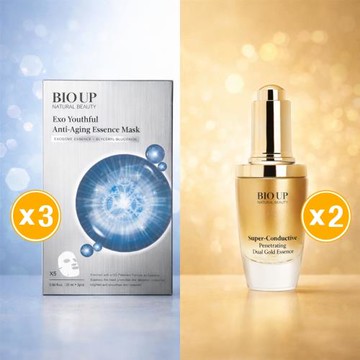 【全效呵護】BIO UP 自然美 凝時之泌抗老奇蹟面膜26ml(5片/盒) *3盒+BIOUP超導賦活雙金萃*2入