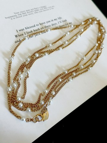 vintage jewelry Park Lane金白色仿珠 雙層 項鍊