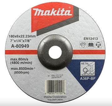 MAKITA 牧田 A-80949 研磨砂輪片180*6*22.23 (10p) A36P 金屬